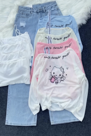 Women’s Long Printed T-Shirt Kit – Lightweight Spring Casual Korean Style