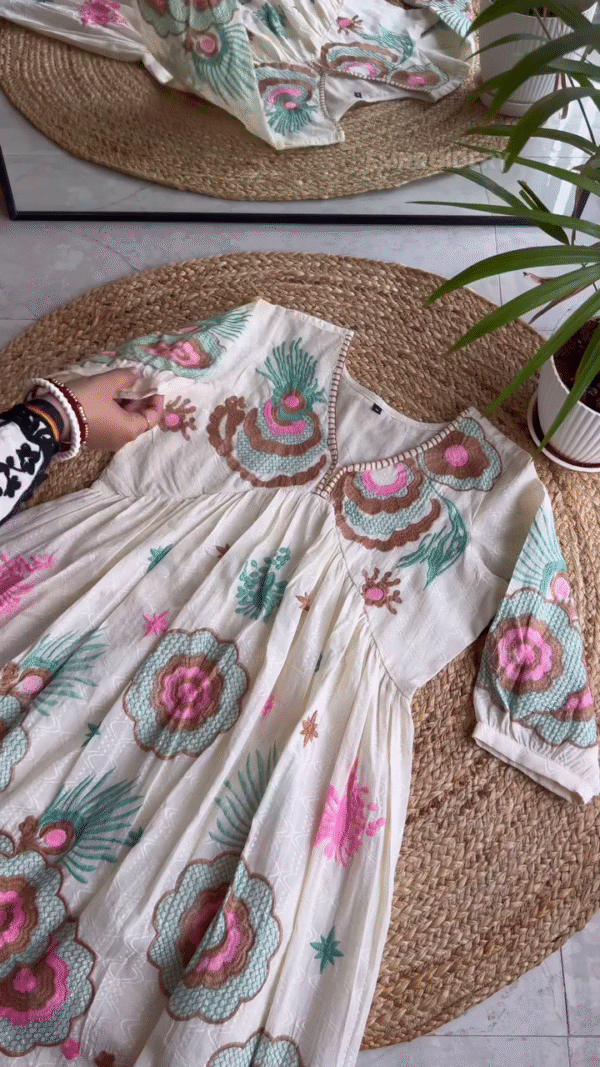 Floral Embroidered V-Neck Cotton A-Line Dress – Breezy Grace Meets Everyday Chic