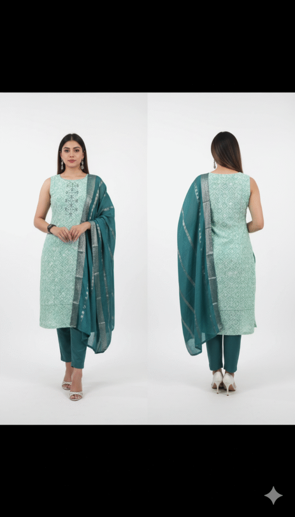Floral Printed Sleeveless Regular Kurta with Trousers & Dupatta