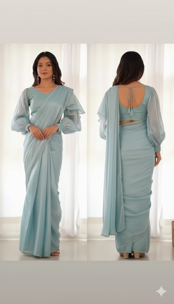 Elegant Embroidered Ruffled Saree – Graceful & Festive Ethnic Wear for Women