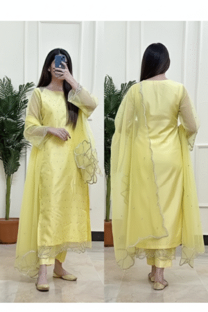 Embroidered Viscose Chanderi Kurta Set with Dupatta – Ethnic Elegance with a Modern Twist