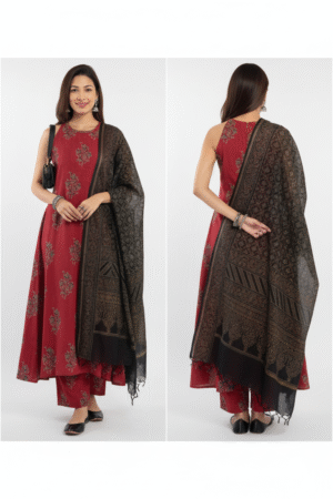 Floral Polka Dot Printed Round-Neck Kurta with Pant & Dupatta – Playful Elegance Meets Comfort