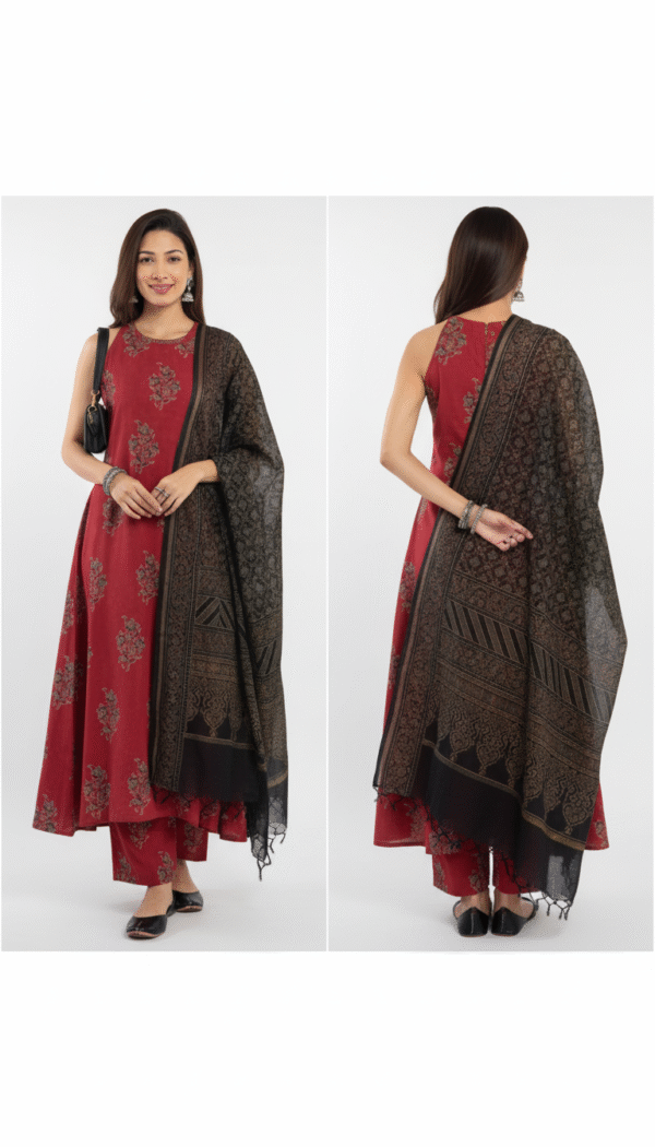 Floral Polka Dot Printed Round-Neck Kurta with Pant & Dupatta – Playful Elegance Meets Comfort
