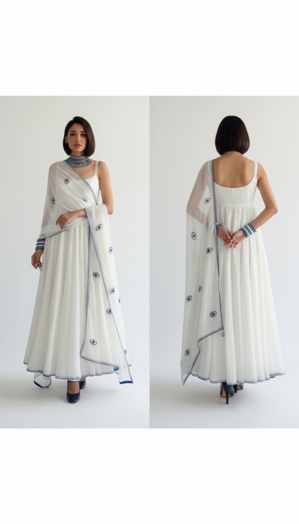 Evil Eye Embroidered Chiffon Suit Set – Mystical Elegance Meets Modern Ethnic Style
