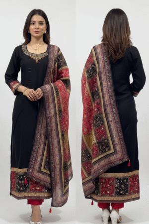 Women’s Straight Cotton Blend Ethnic Motifs Printed Kurta & Pant with Dupatta Set – Traditional Elegance with Modern Comfort