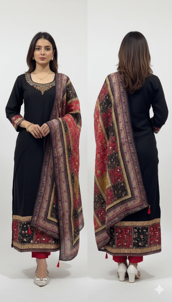 Women’s Straight Cotton Blend Ethnic Motifs Printed Kurta & Pant with Dupatta Set – Traditional Elegance with Modern Comfort