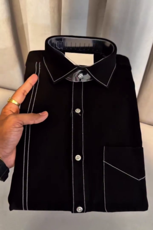 Men Black Regular Fit Solid Casual Over Shirt