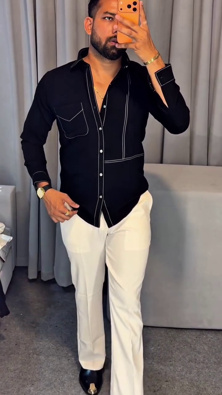 Men Black Regular Fit Solid Casual Over Shirt - Image 7