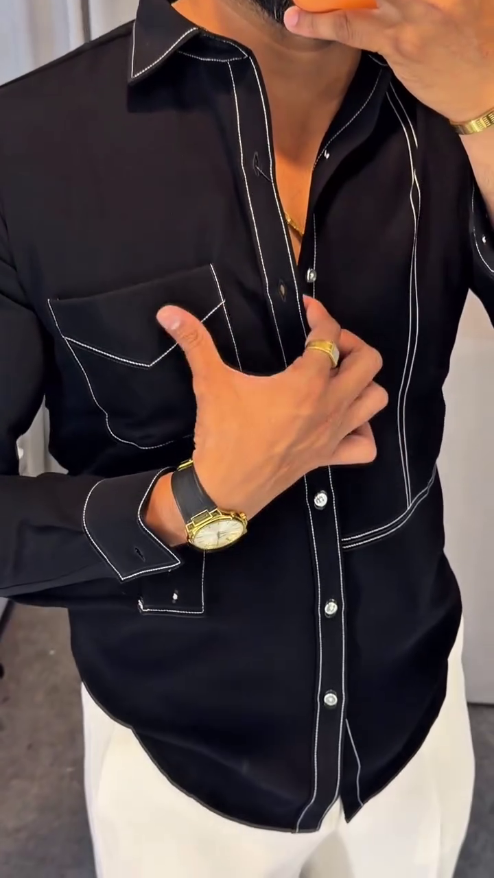 Men Black Regular Fit Solid Casual Over Shirt - Image 5