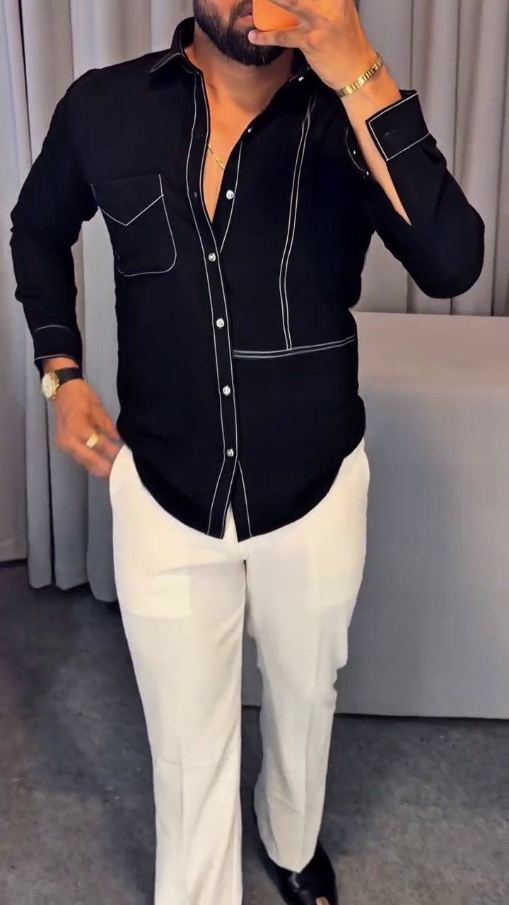 Men Black Regular Fit Solid Casual Over Shirt - Image 3