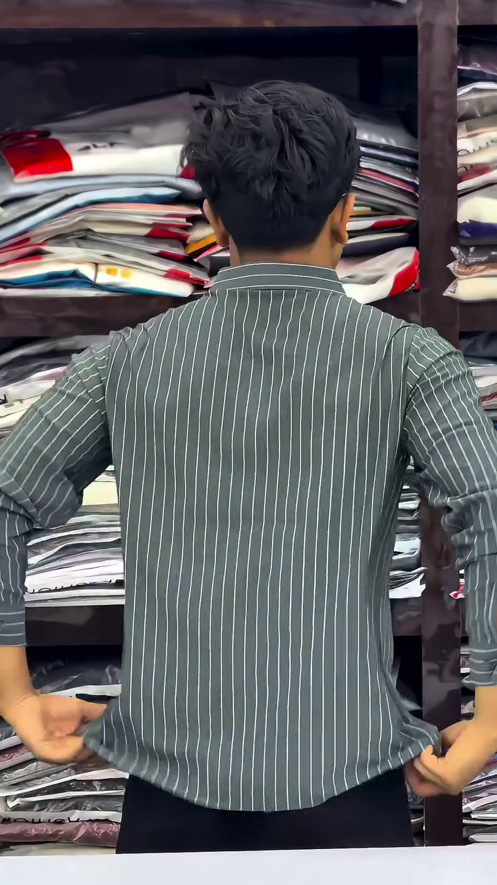 Classic Striped Cotton Spread Collar Curved Formal Shirt - Image 14