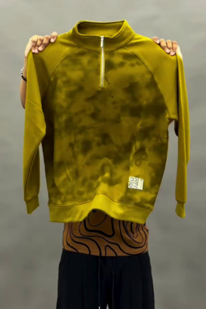 Men Round Neck Long Sleeves Half Zipper Cotton Sweatshirt