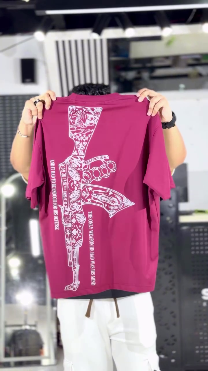 Men Graphic Printed Round Neck Cotton Oversized T-Shirt - Image 5