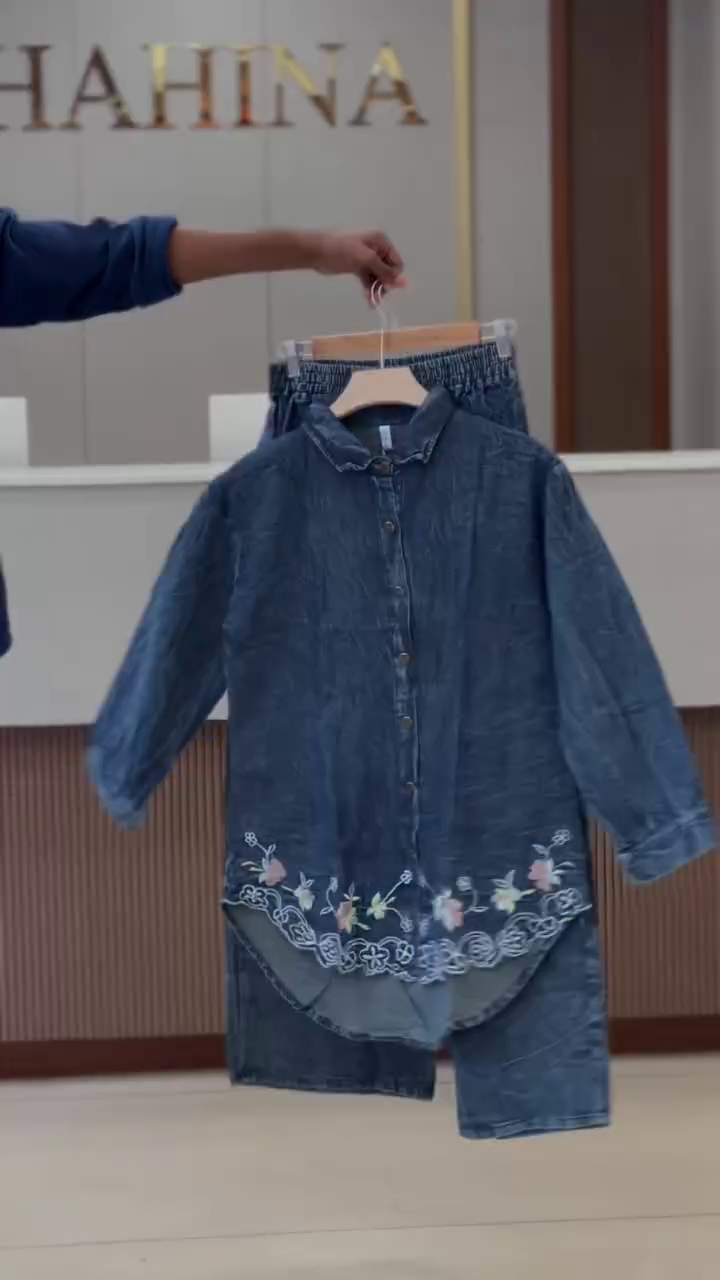 Denim Embroidered Cord Set for Women - Image 4