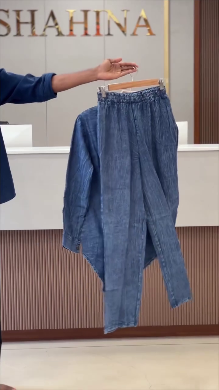 Denim Embroidered Cord Set for Women - Image 3
