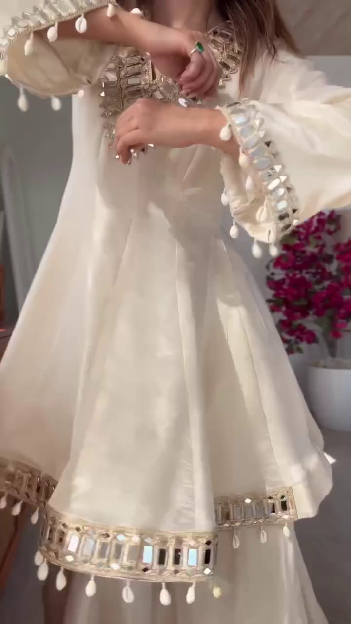 Women Embroidered Regular Mirror Work Kurta with Sharara & With Dupatta - Image 11