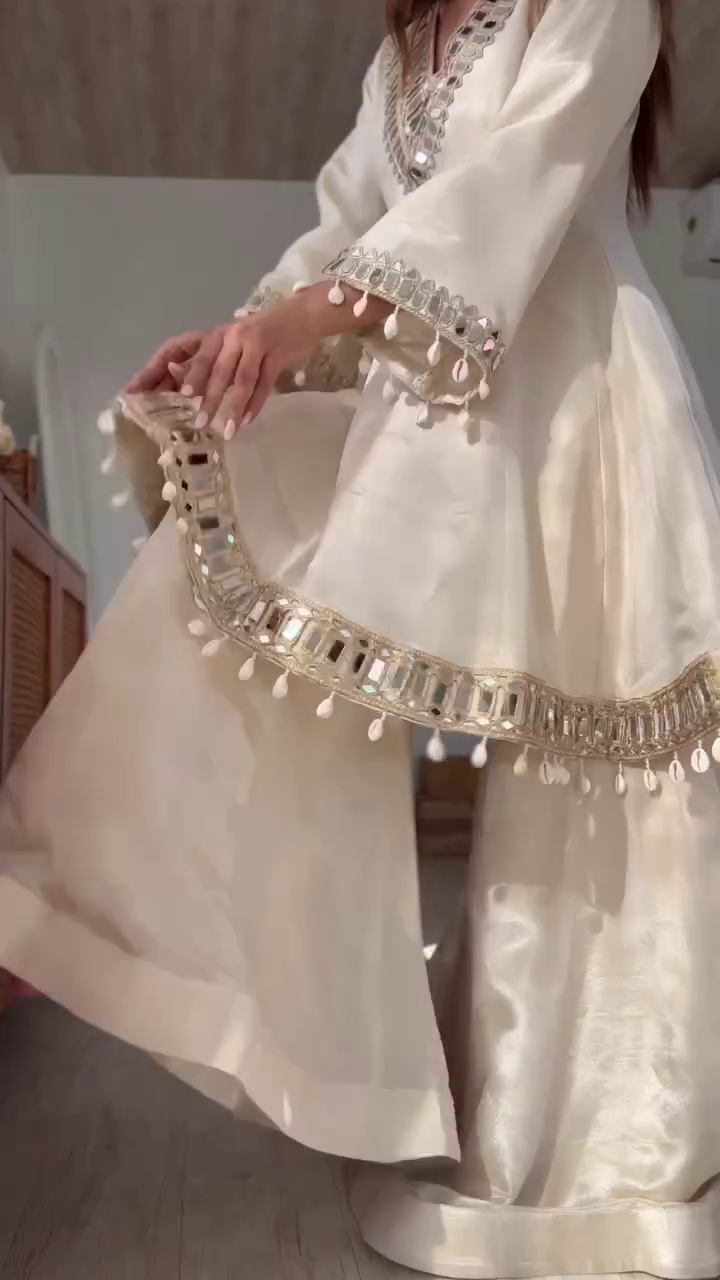 Women Embroidered Regular Mirror Work Kurta with Sharara & With Dupatta - Image 10