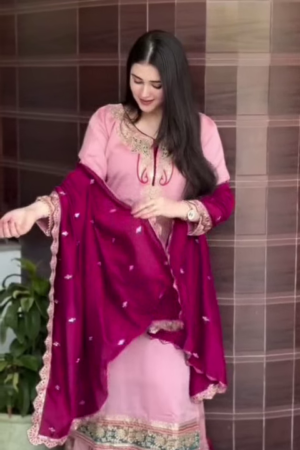 Women Ethnic Motifs Embroidered Regular Thread Work Kurta with Sharara & With Dupatta