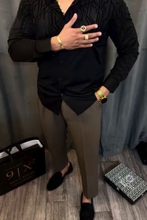Men Standard Fit Spread Collar Solid Satin Casual Shirt