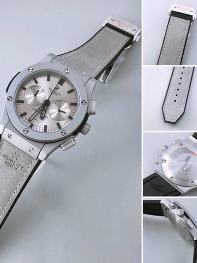Hublot Grey Dial Analog Quartz Chronograph Leather Belt Men's Watch