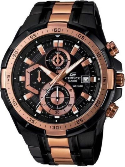 Edifice Chronograph Black And Rose Gold Metal Strap Men's Watch