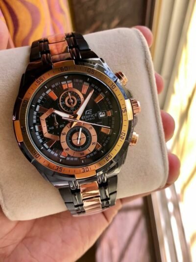 Edifice Chronograph Black And Rose Gold Metal Belt Watch For Men