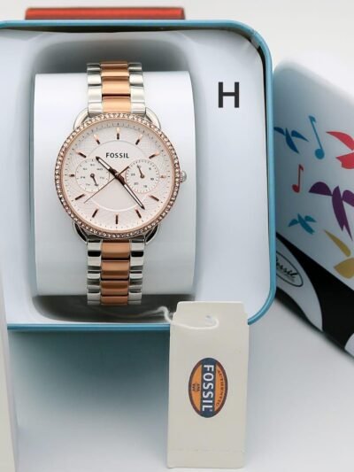 Fossil White Dial Silver And Rose Gold Metal Belt Women’s Watch