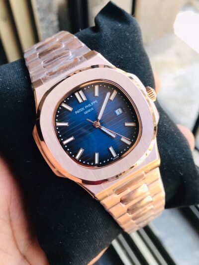 Stylish Patek Philippe Blue Rose Gold Dial Metal Belt Men's Watch