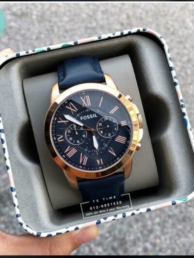 Fossil Navy Blue Leather Belt Men's Watch In Gold