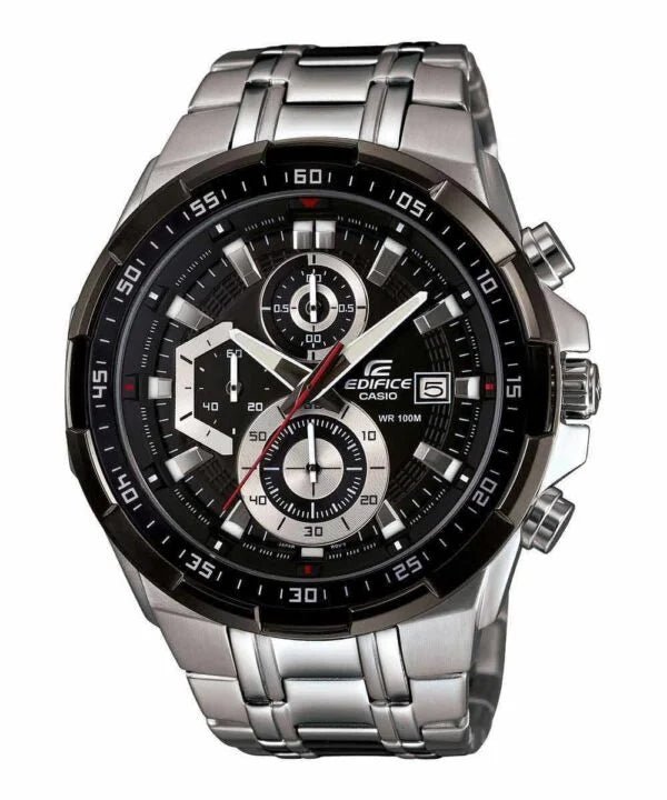 Edifice Premium Chronograph Silver Metal Belt Black Watch For Men - Image 3