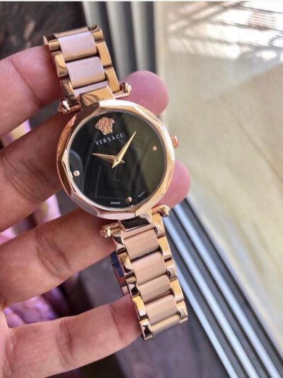 Versace Gold Metal Strap Black Dial Women's Watch