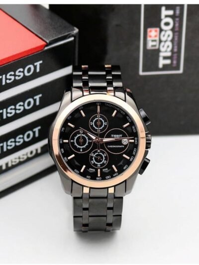 Luxurious Tissot Gold Bezel Black Metal Belt Chronograph Men's Watch