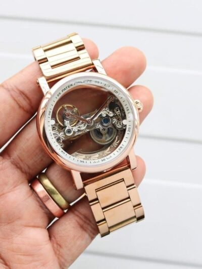 Branded Watch Automatic Rose Gold Transparent Dial Bracelet Patek Philippe Watch