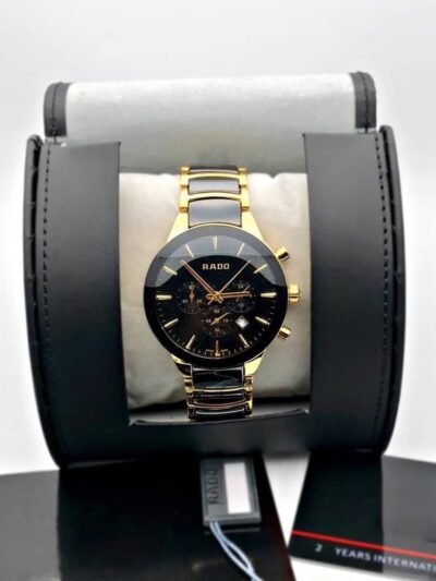 Men Rado Centrix Chronograph Black And Gold Watch