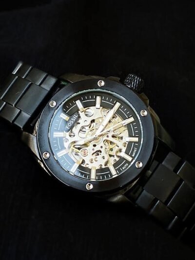 Fossil Black-Gold Dial Analog Chain Belt For Men's Watch