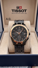Tissot Gold Bezel Black Metal Belt Chronograph Men's Watch