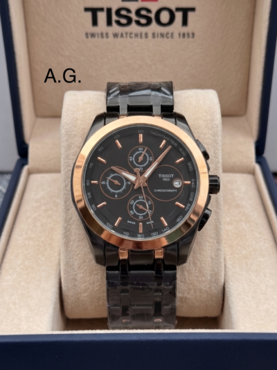 Tissot Rose Gold Bezel Full Black Metal Belt Men's Watch