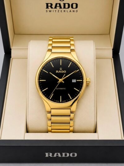 Round Luxury Premium Rado Black Gold Jubile Watch