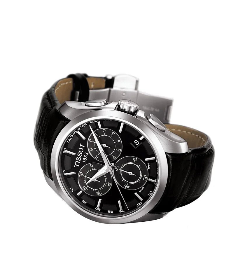 Tissot Multi Functional Chronograph Black Leather Strap Watch For Men - Image 4
