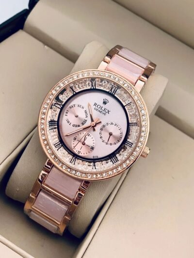 Rolex Full Rose Gold Party Wear Diamond Studded Women’s Watch
