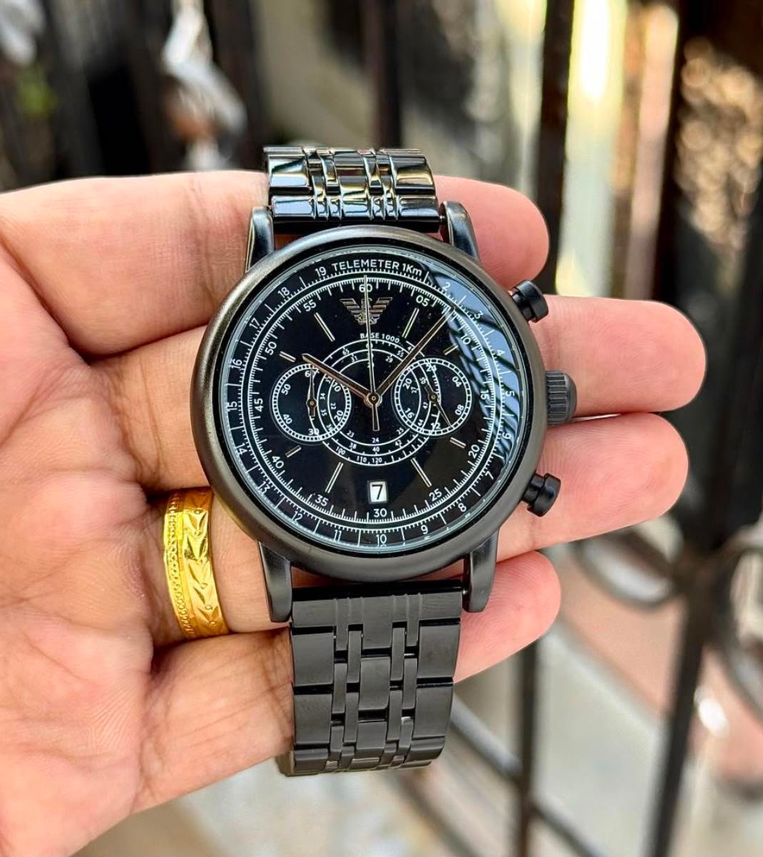 Emporio Armani Men's All-Black Chronograph Stainless Steel Wrist Watch - Image 3