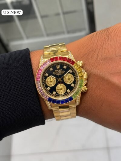 Rolex Daytona Rainbow Gold Black Dial Watch