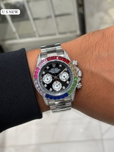 Rolex Daytona Rainbow Silver Black Dial Watch