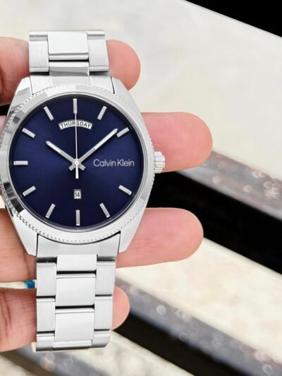 Calvin Klein Blue Dial Day-Date Stainless Steel Watch