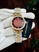 Emporia Armani Diamond Studded Red Dial Women's Watch