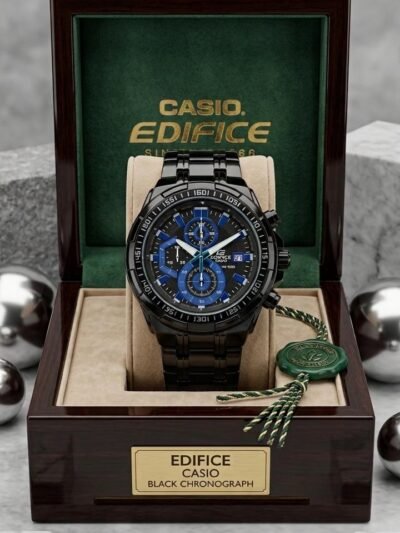 Casio Edifice Black Chronograph Blue Dial Stainless Steel Watch