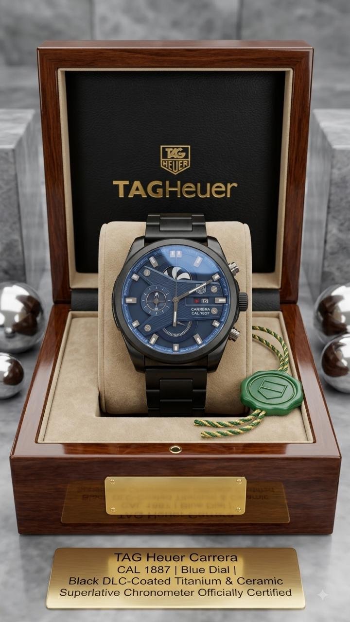 TAG Heuer Carrera Calibre 1887 Automatic Chronograph Blue Dial Black Titanium Watch