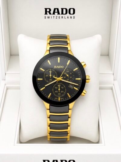 Rado Black Dial Gold-Tone Stainless Steel Analog Watch