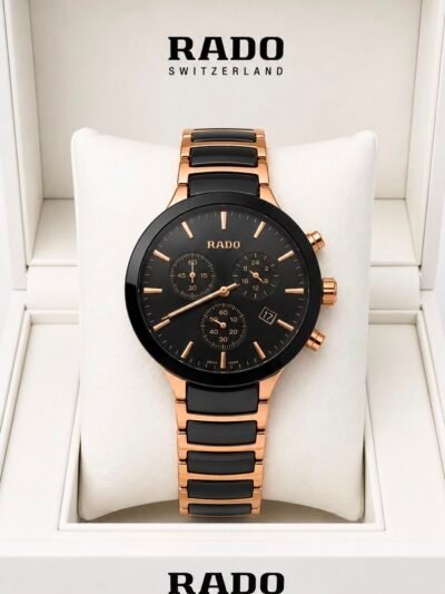 Rado Black Dial Rose Gold-Tone Stainless Steel Analog Watch