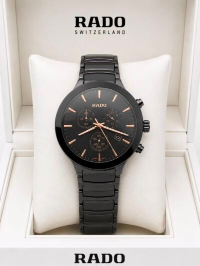 Rado Black Dial Rose Gold-Tone Stainless Steel Analog Watch